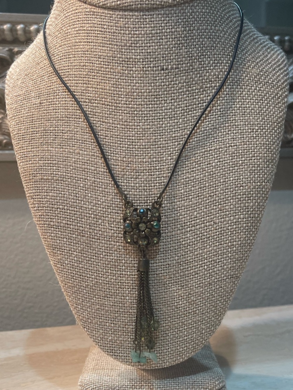Boho Tassel Pendant Necklace with Green Accents